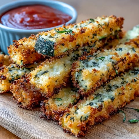 Enjoy these oven-baked Parmesan Zucchini Fries dipped in marinara sauce.