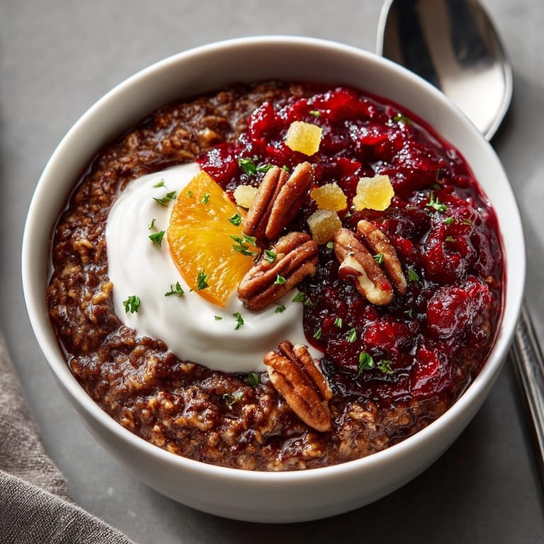Enjoy the holiday flavors: Gingerbread Overnight Oats with a ruby red cranberry compote, a delicious easy recipe!