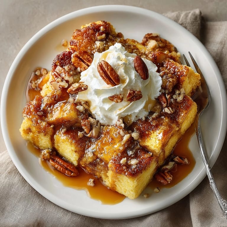 Enjoy a comforting view: a baked casserole of Pumpkin Spice Latte French Toast, perfect for fall brunches.
