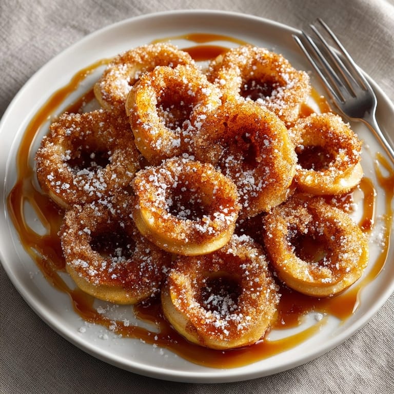 Close-up of warm, tender Baked Cinnamon Sugar Apple Rings, perfect for sharing on a dessert platter.