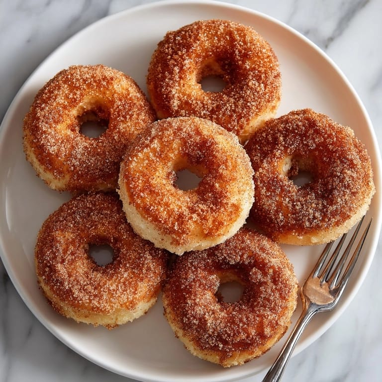 Close-up of a stack of Warm Apple Cider Doughnuts, smelling of spice, ready for a bite.
