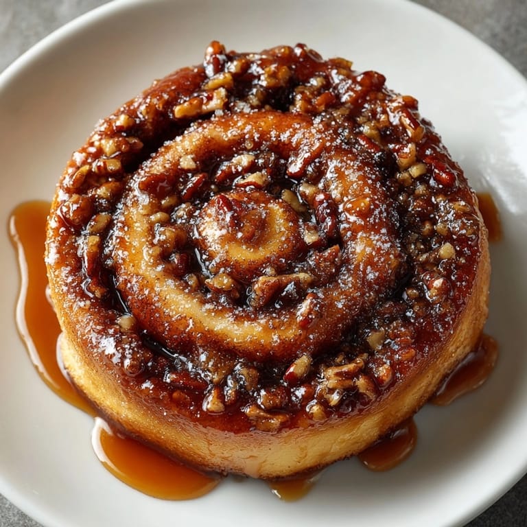Plate filled with sweet, gooey Cinnamon Pecan Sticky Buns, with pecans cascading off the side, ready to be eagerly eaten.