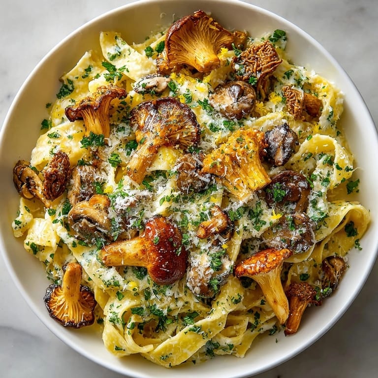 Tempting shot of Forest Floor Pasta, a vegetarian Italian delight with earthy wild mushrooms.