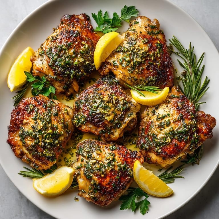 Tender garlic herb chicken thighs plated as a main dish, perfect for weeknight family dinners.