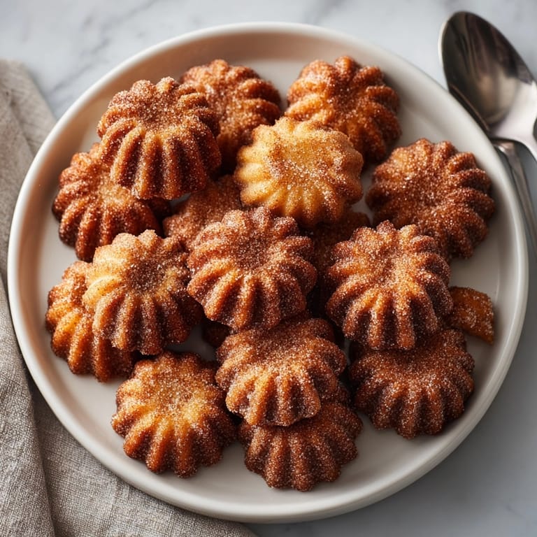 Cinnamon sugar churro bites served warm with crackly coating, ideal for dipping in chocolate sauce.