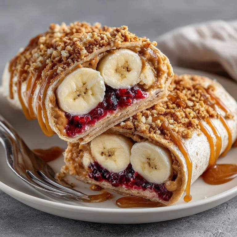 Creamy Peanut Butter Jelly Breakfast Burrito, a fun kids recipe served on a plate.