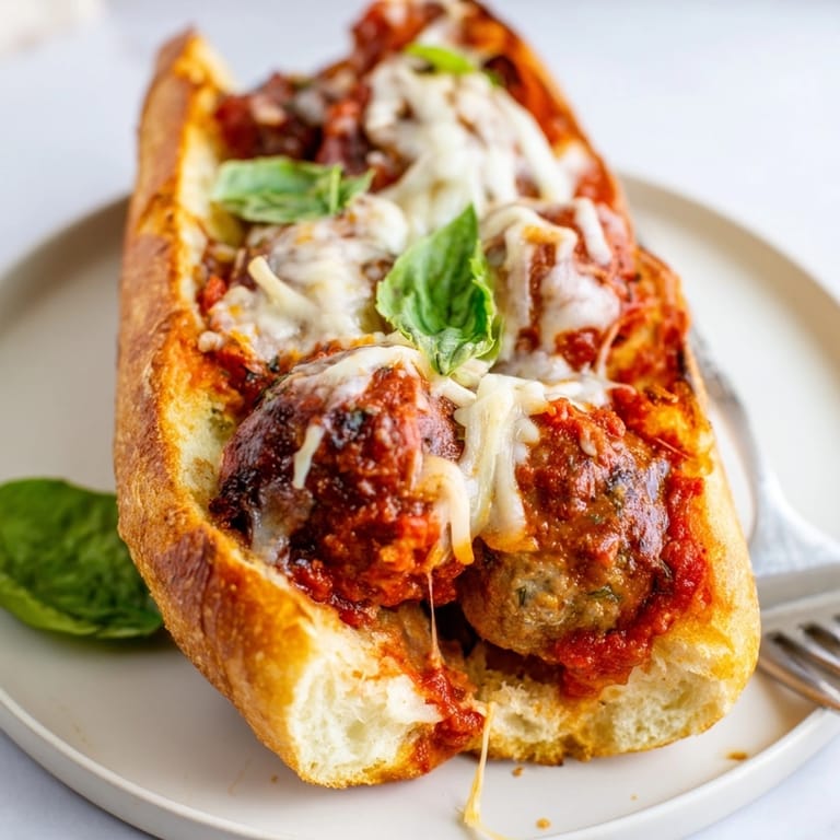 Homemade Meatball Sub recipe: Ground meat seasoned, baked, simmered, and layered into a toasted roll.