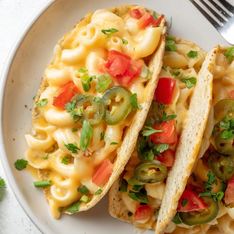 Baked Parmesan shells filled with cheesy macaroni, these *Mac and Cheese Parmesan Tacos* offer a savory bite.