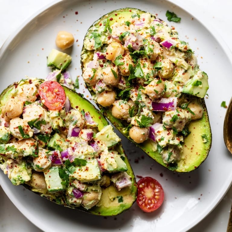 Zesty Avocado Chickpea Breakfast Boats: avocado's smooth texture and spicy chickpea taste.