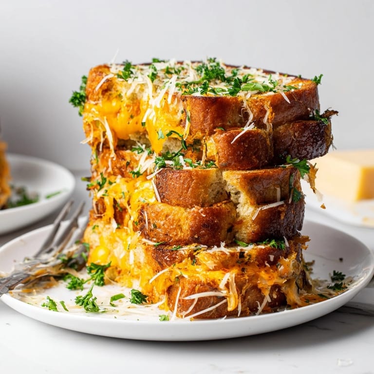 Melting cheese oozes in this Cheesy Garlic French Toast, a savory, toasted dream.