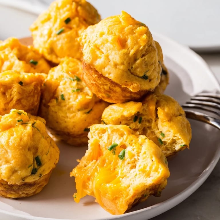 Fluffy pumpkin pancake muffin balls bursting with cheddar, perfect for brunch gatherings.  