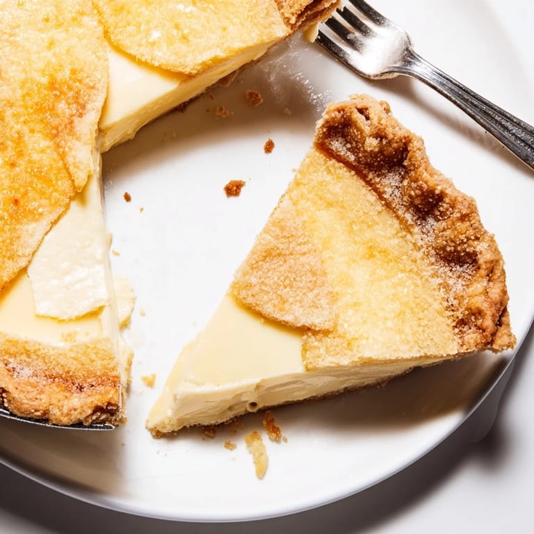 Warm, sweet water pie showcases a buttery crust and hints of vanilla delightfully.