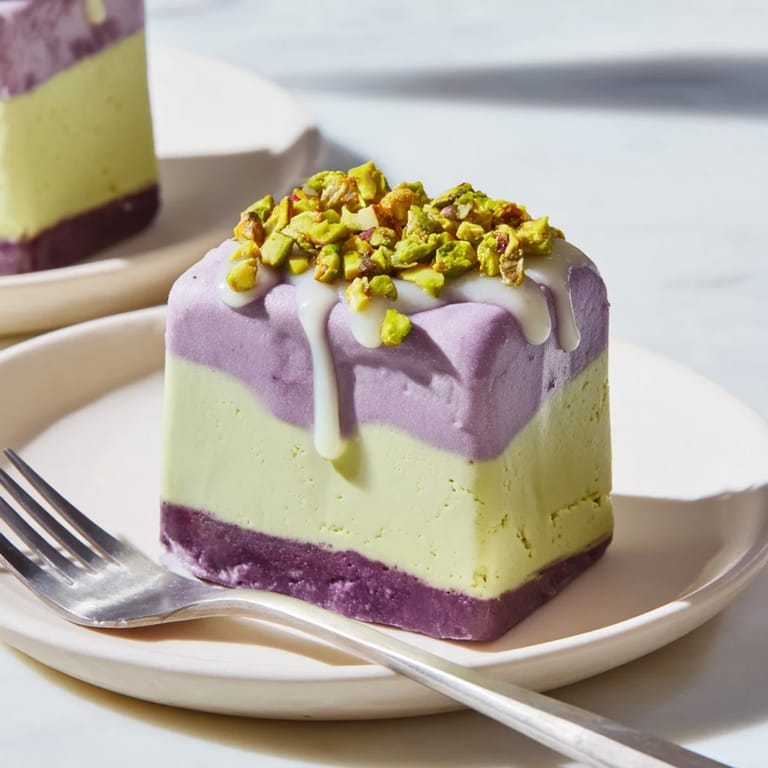 Refreshing Ube & Pistachio Ice Cream Bars topped with crunchy pistachios, perfect for summer.