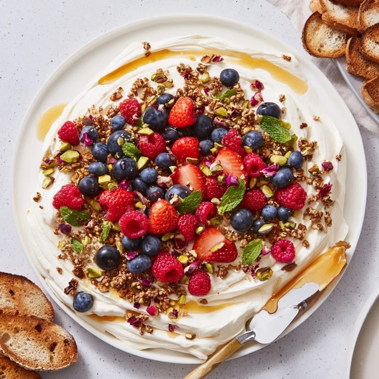 Luxurious butter board dessert served with toasted bread and drizzled honey.