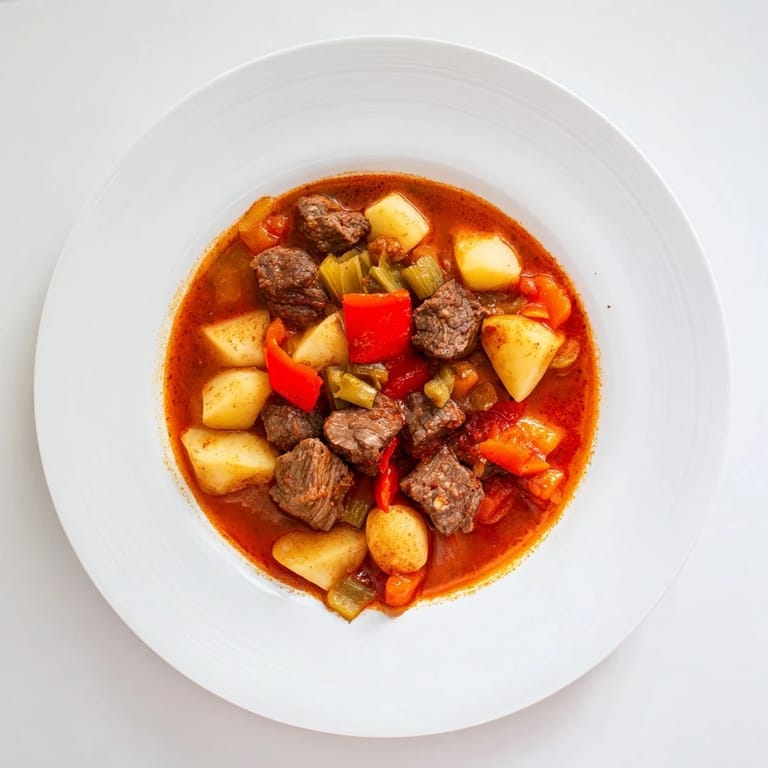 This photo shows the delicious Smoked Paprika & Garlic Beef Stew, ready to serve with crusty bread.