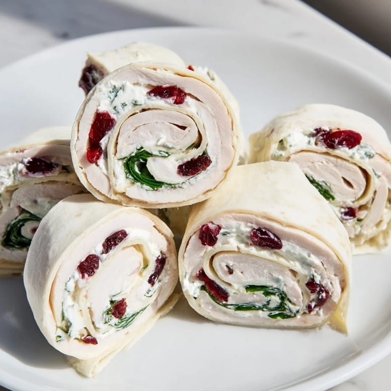 Close-up of freshly sliced Simplified Turkey Cranberry Pinwheels, showcasing tender turkey and vibrant cranberries.