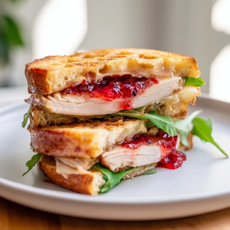 Warm and savory Easy Holiday Waffle Sandwiches, stacked high with turkey and a hint of sweet cranberry.