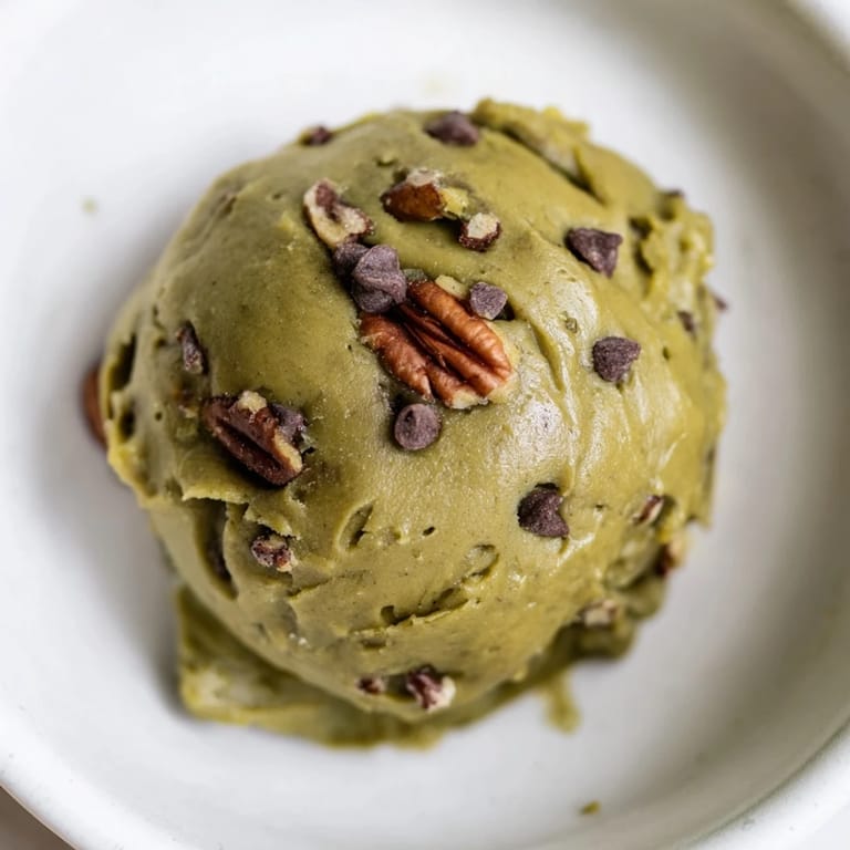 These vibrant, green Matcha Gingerbread Cookie Dough Protein Bites await refrigeration, promising a flavorful, energizing treat.