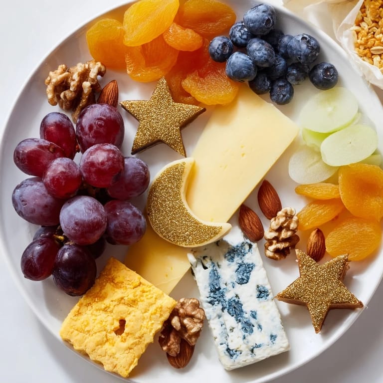 A beautiful Moon & Stars Night Board featuring shimmering gold dust, perfect for a party.