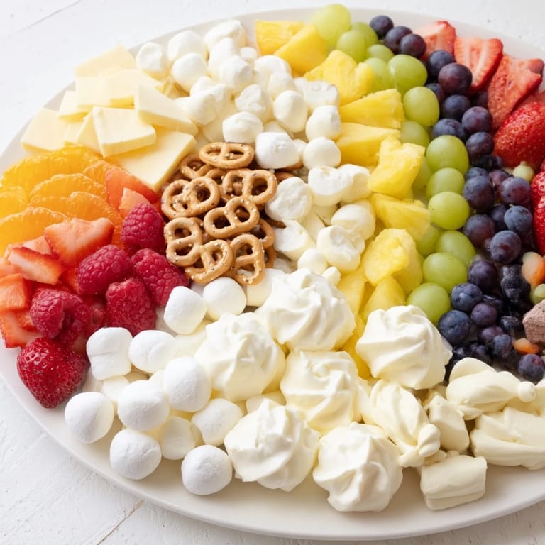 See a cheerful Cloud & Rainbow Grazing Board, full of fresh fruit, cheeses and fun for everyone.