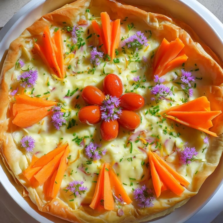 These whimsical fairy garden flower shaped snacks feature colorful vegetable "petals" on pastry flowers.