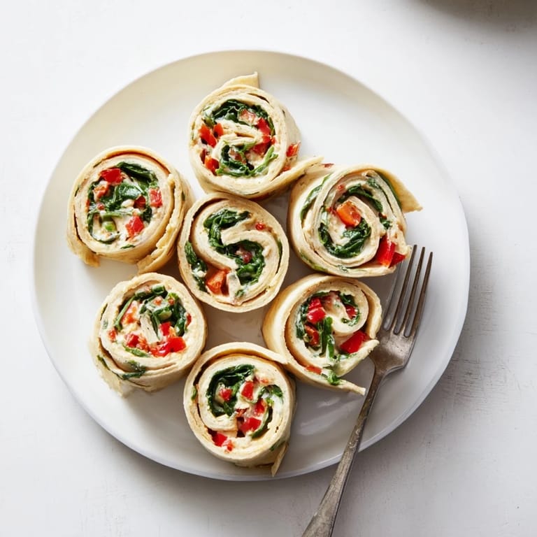 Perfectly sliced Christmas Scarf Tortilla Roll-Ups: beautiful spirals offer a delightful vegetarian appetizer option.