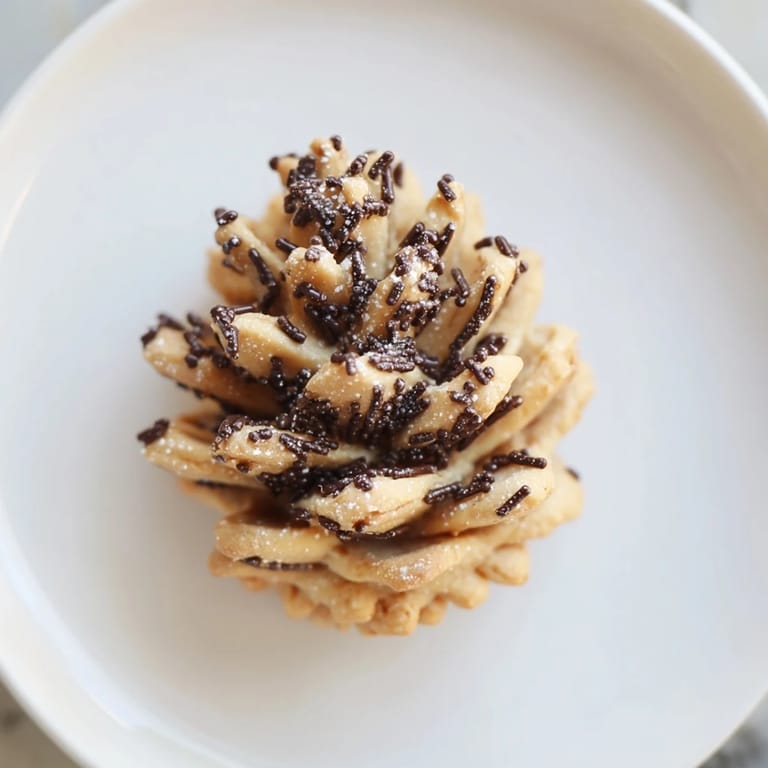 A close-up of textured Pinecone Shaped Peanut Butter Cookies, arranged beautifully on a holiday platter.