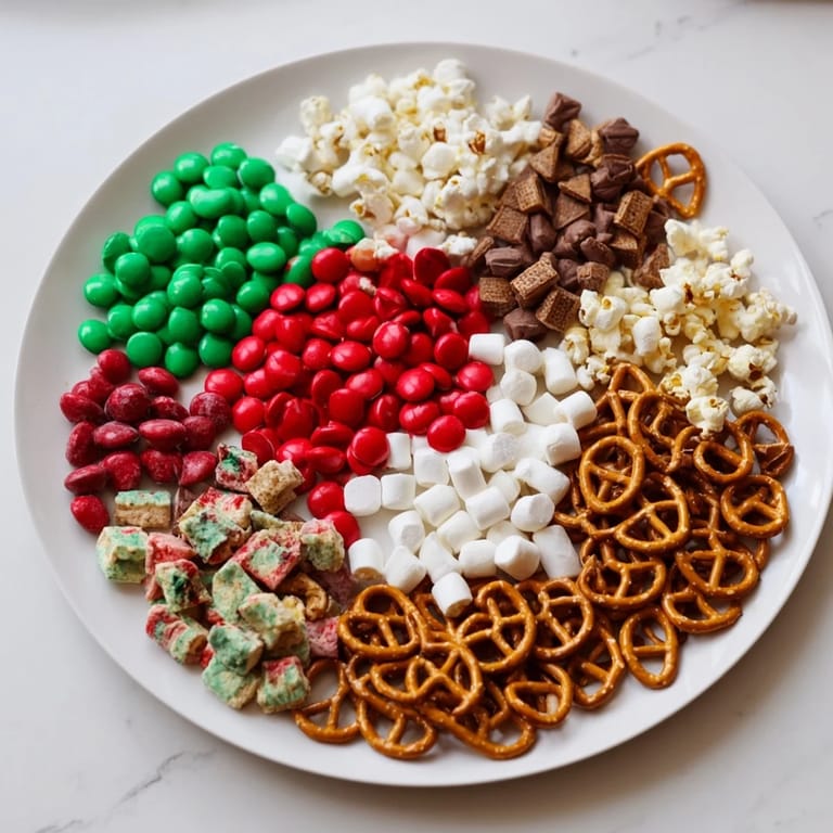 This festive Elf Snack Trail Mix Board, ready in minutes, offers a delicious variety for everyone to enjoy.