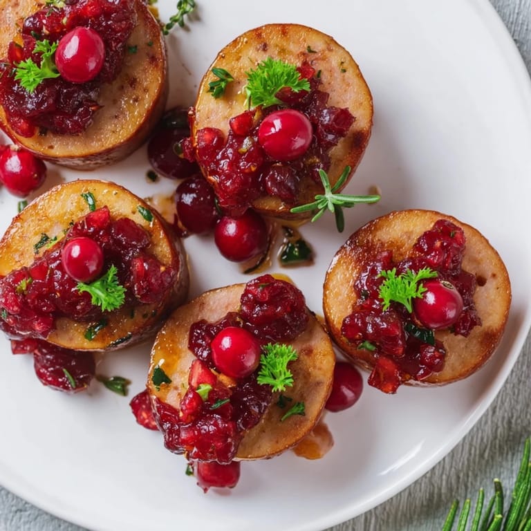 A close-up of beautifully garnished Festive Holly Berry Sausage Bites, perfect for a holiday appetizer spread.