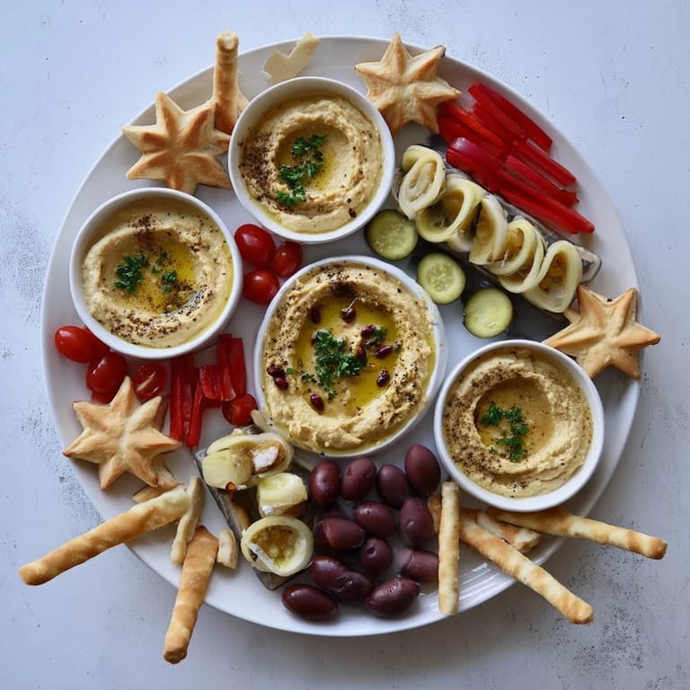 A colorful Three Kings Star Pita Board visually bursts with vibrant veggies, creamy dips, and perfectly toasted pita stars.