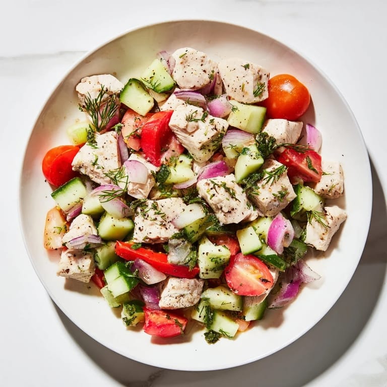 A beautifully arranged Cucumber and Chicken Clean Shaker salad, perfect for a light, healthy lunch option.