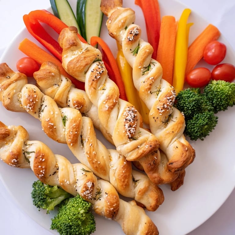 Enjoy this easy appetizer—Dinosaur Bone Prehistoric Crudités, a kid-friendly presentation of fresh vegetables and breadsticks.