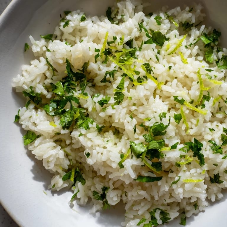Steaming Cilantro Lime Rice, garnished with fresh cilantro and a squeeze of lime, for a flavorful side.