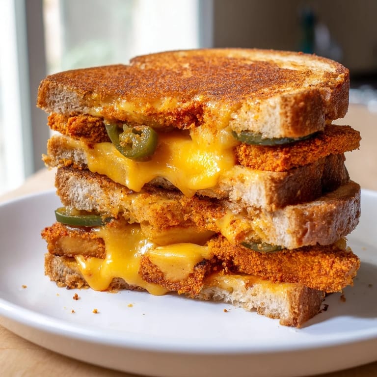 Golden crisp Spicy Crispy Tofu Grilled Cheese, ideal for a quick vegan lunch or dinner and incredibly satisfying.