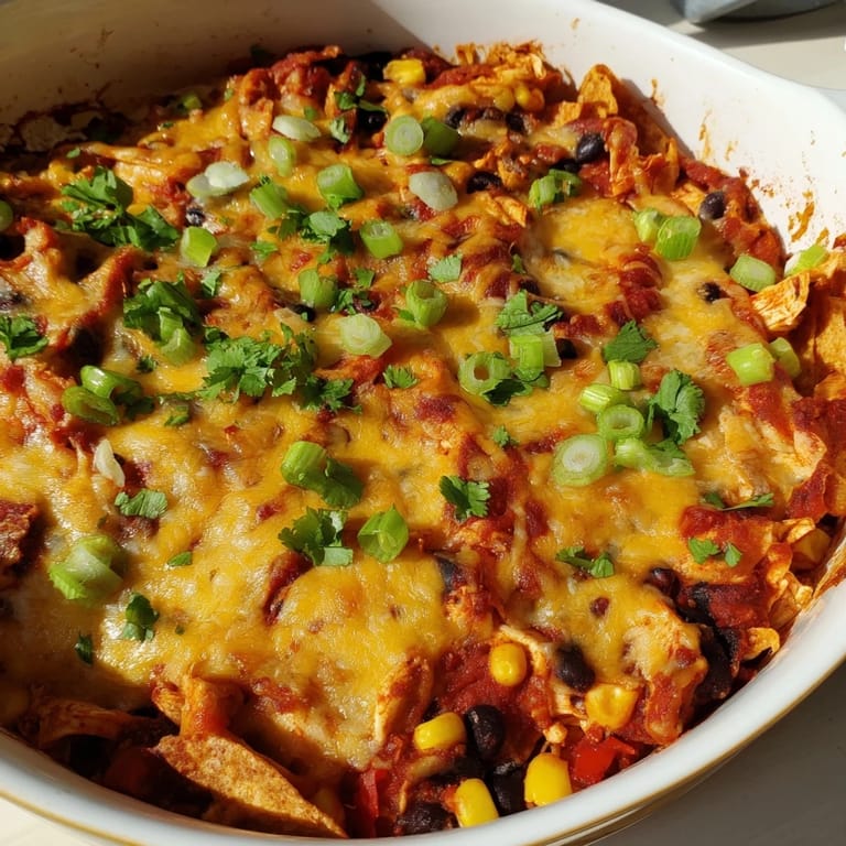 A close-up view of the delicious Chicken Enchilada Skillet finished with fresh cilantro and optional toppings.