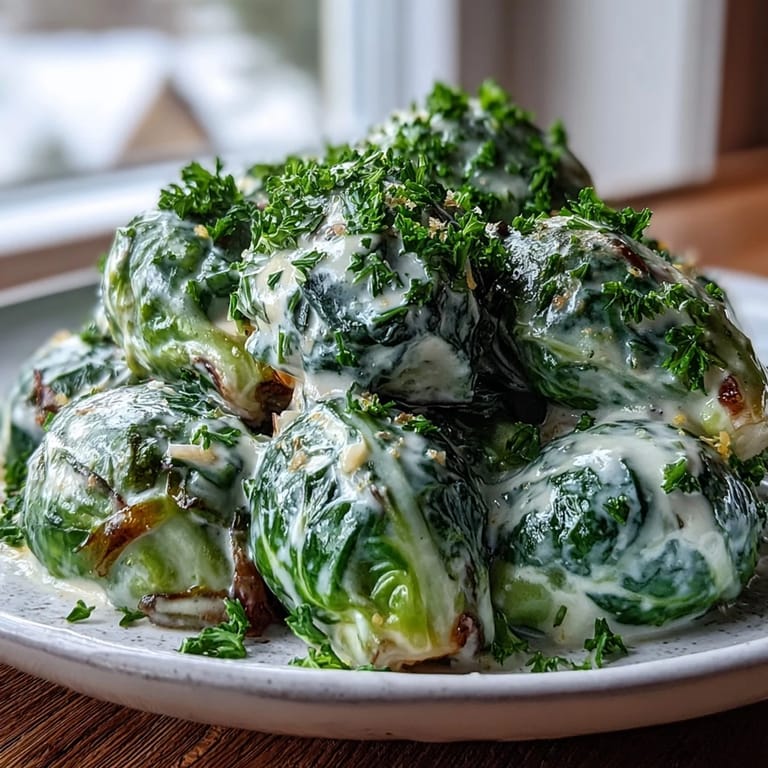 Tender Brussels sprouts tossed in a smooth cream cheese and Dijon mustard sauce, finished with a bright squeeze of lemon juice for extra flavor.