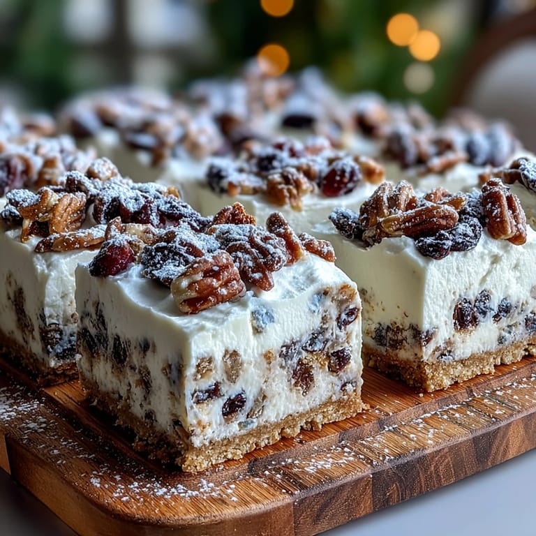 A slice of Christmas Cheesecake Slab showing creamy filling and crunchy biscuit base layers.