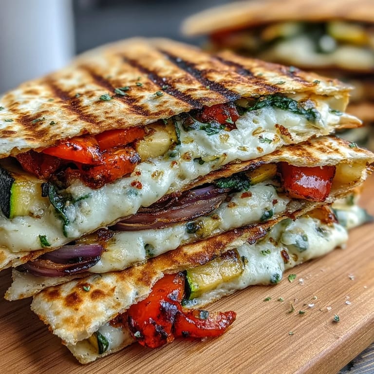 Mediterranean quesadilla wedges served with fresh herbs and creamy dipping sauce on the side. 