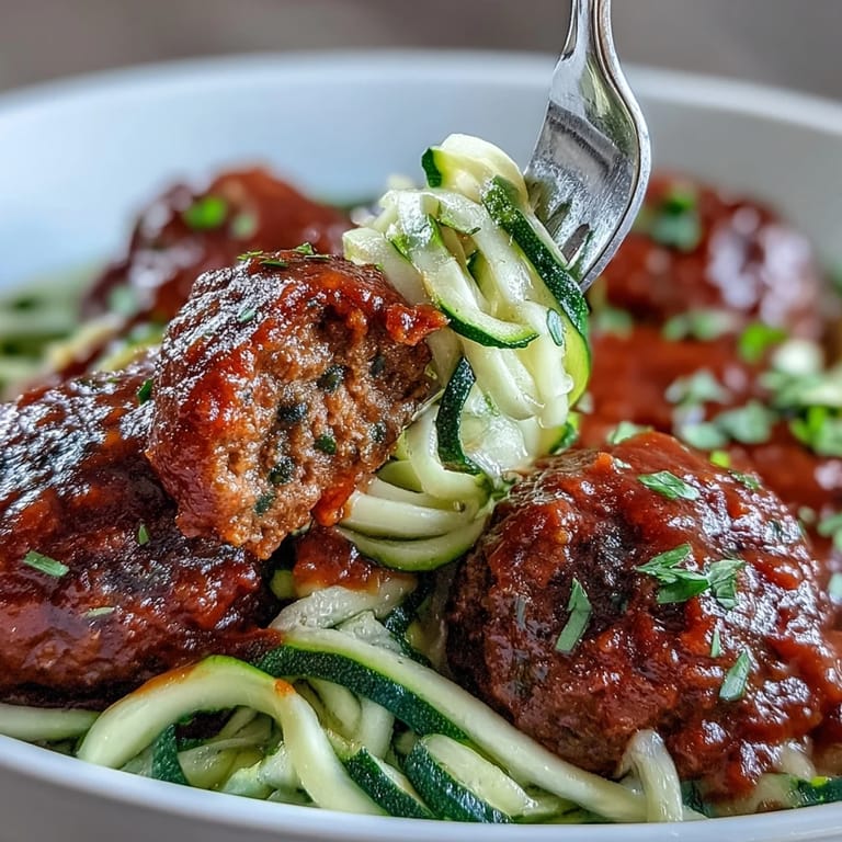 Plant-based lentil meatballs baked to perfection, simmered in savory marinara, and paired with fresh spiralized zucchini noodles.  
