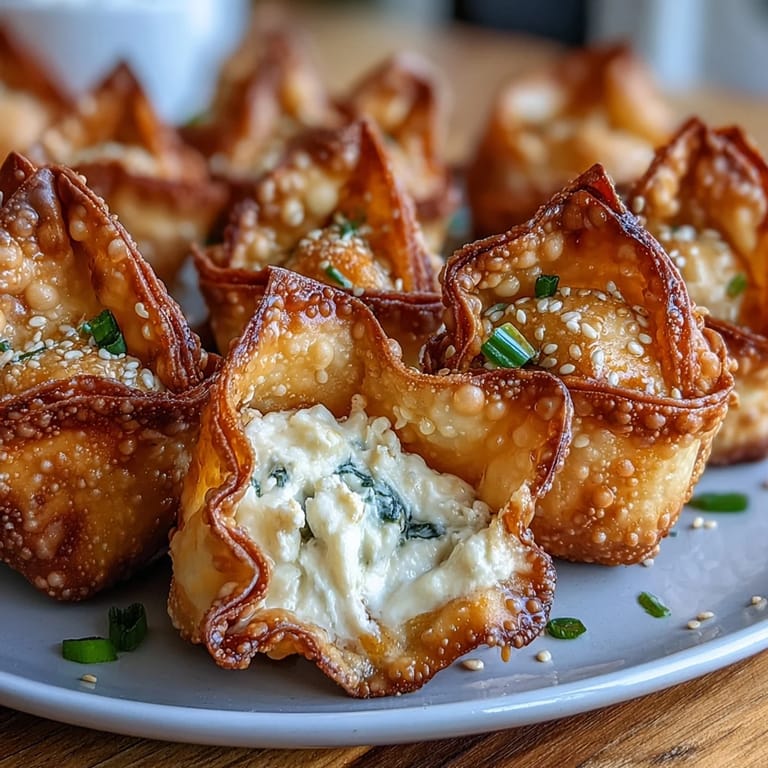 Golden-brown wontons stuffed with rich cream cheese, garlic, and soy sauce, served with sweet chili dip.  