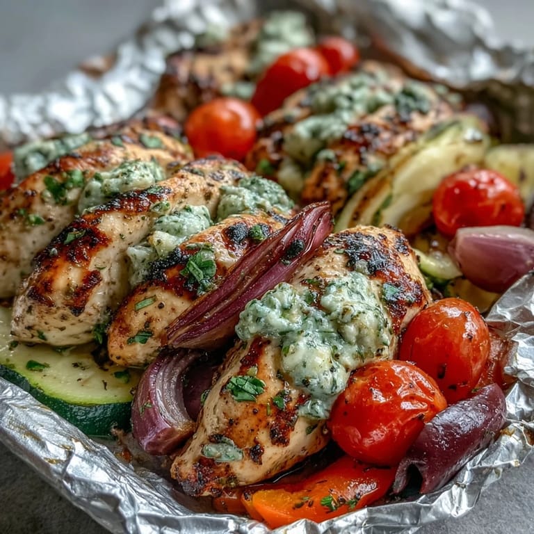 Greek Chicken and Veggie Foil Packets with Lemon and Oregano: Wholesome Mediterranean meal with marinated chicken, crisp veggies, and feta cheese, perfect for weeknight dinners or outdoor grilling.
