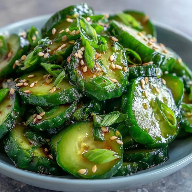 Light and crunchy Asian cucumber salad with sesame and rice vinegar, perfect as a vegan side for any meal.