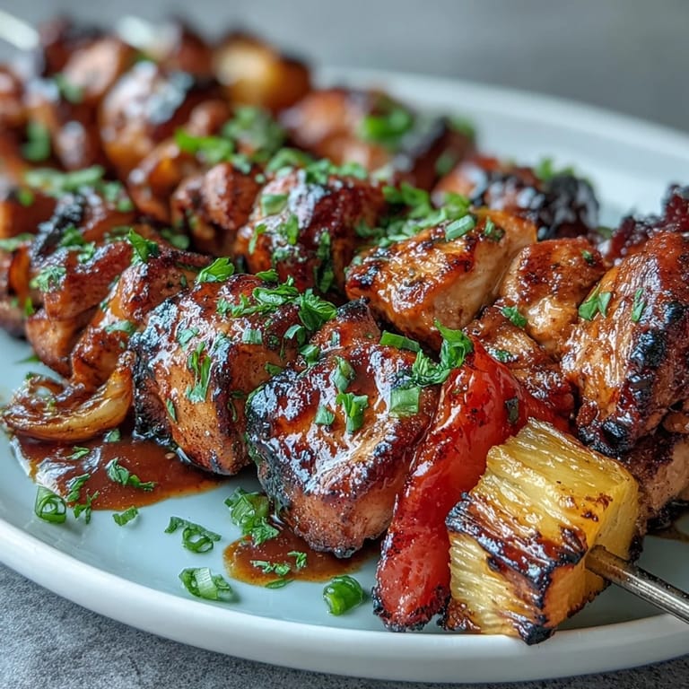 Vibrant skewers featuring tender chicken, sweet pineapple, and colorful vegetables, ideal for a quick and healthy weeknight dinner.