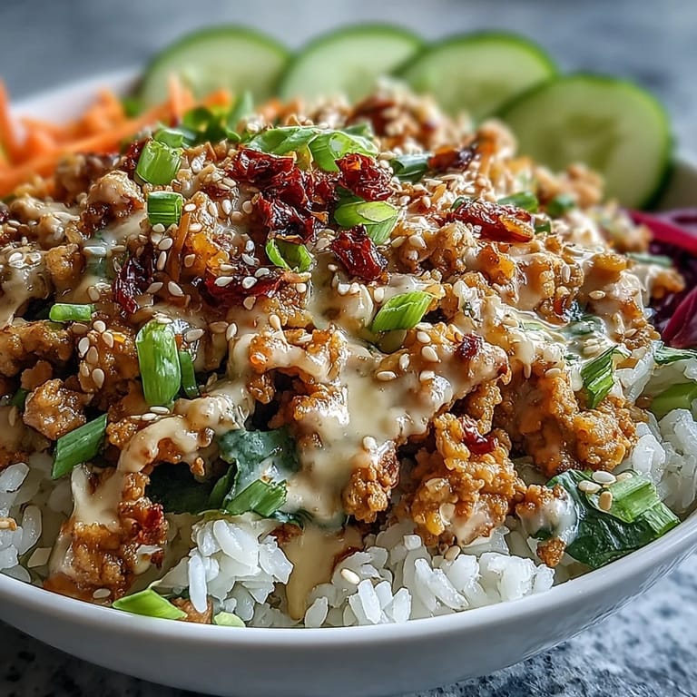 A steaming bowl of Spicy Bang Bang Turkey Rice Bowls garnished with cilantro and lime, ready to be enjoyed.