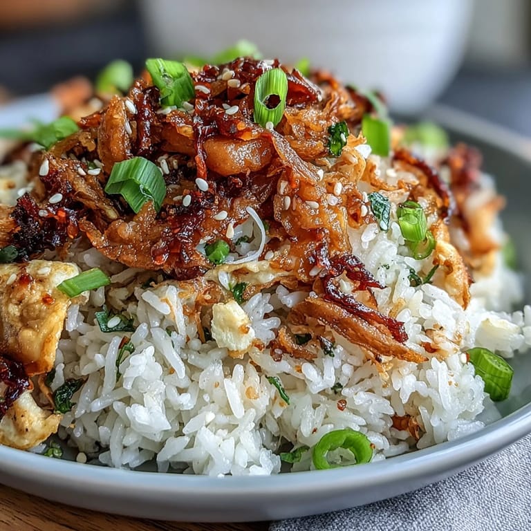 Aromatic Chili Crisp Egg Fried Rice with golden eggs, crisp veggies, and a bold chili crunch.