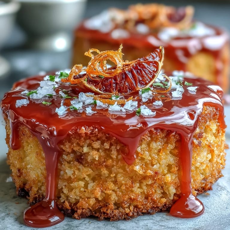 A vibrant gluten-free blood orange polenta cake, rich with almond flavor and topped with a striking pink citrus glaze.