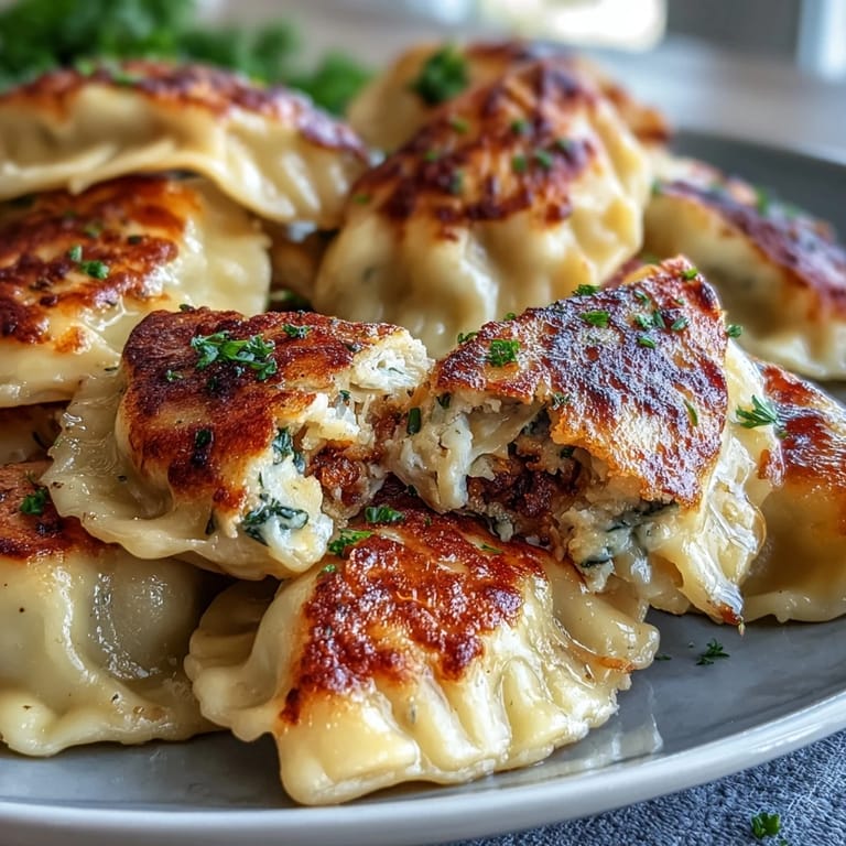 Close-up of plump, tender vegetable pierogi ready to be enjoyed.