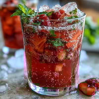 A vibrant pitcher of strawberry mint mocktail with fresh fruit slices and mint leaves, perfect for spring parties.