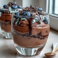 Silky chocolate cottage cheese mousse with rich cocoa and creamy texture, perfect for a high-protein dessert.