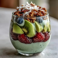 Fiber-Rich Avocado Chia Pudding Parfait layered with berries and creamy avocado.